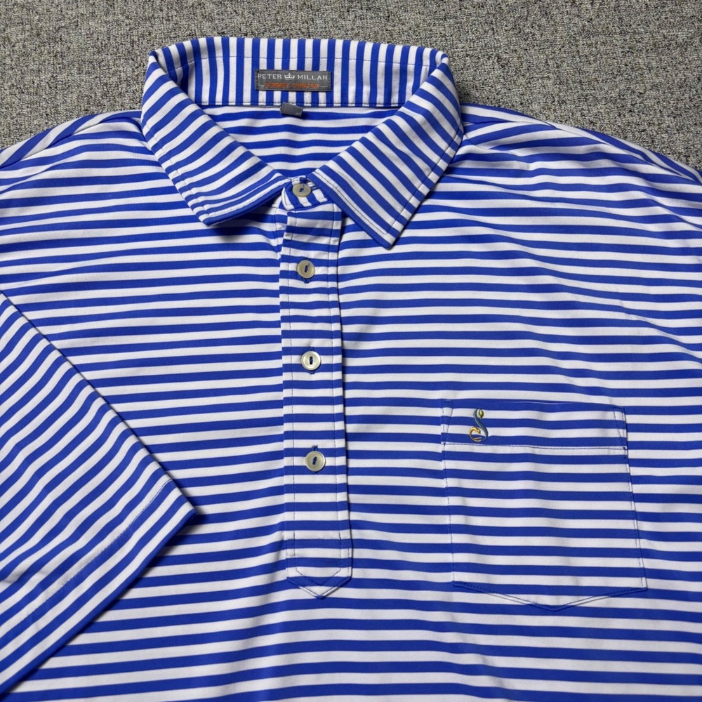 Peter Millar Polo Shirt Mens XL Summer Comfort Blue Striped Short Sleeve Pocket